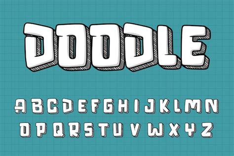 Alfabeto Doodle Texto Vector Letras Vector Premium