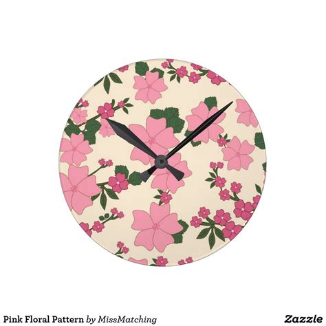 Pink Floral Pattern Round Clock Clock Pink Clocks Pink Wall Clocks