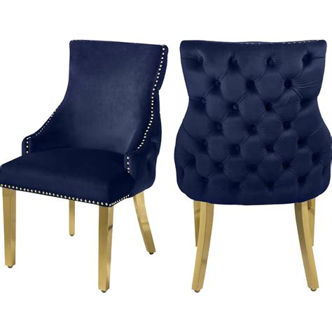 Meridian Furniture 730navy C Tuft Dining Chair Tufted Navy Blue Velvet