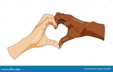 An Illustration Depicting Two Hands of Different Skin Colors Forming a Heart Stock Vector ...