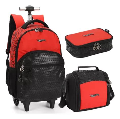 Kit Mochila Rodinhas Lancheira Estojo Oficial Hot Whells Vm Frete grátis