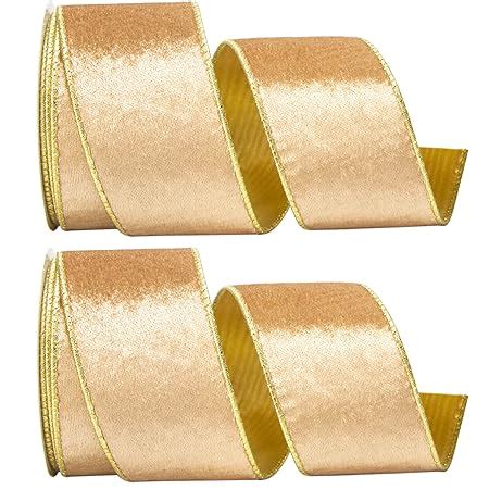 Amazon Ribbli Christmas Velvet Ribbon Wired Rolls Champagne Gold