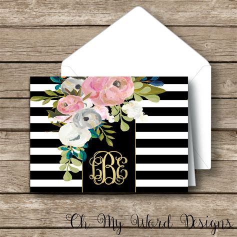 Monogrammed Fold Over Note Cards Personalized