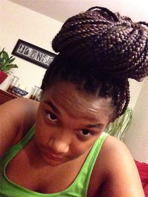 Box braids in a bun | Hair styles, Braided bun, Box braids