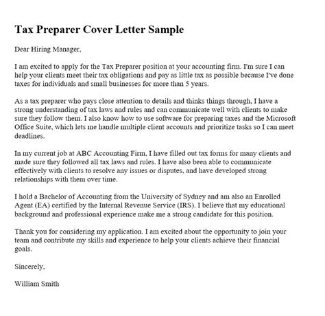 Tax Preparer Cover Letter Sample Laurel Writes