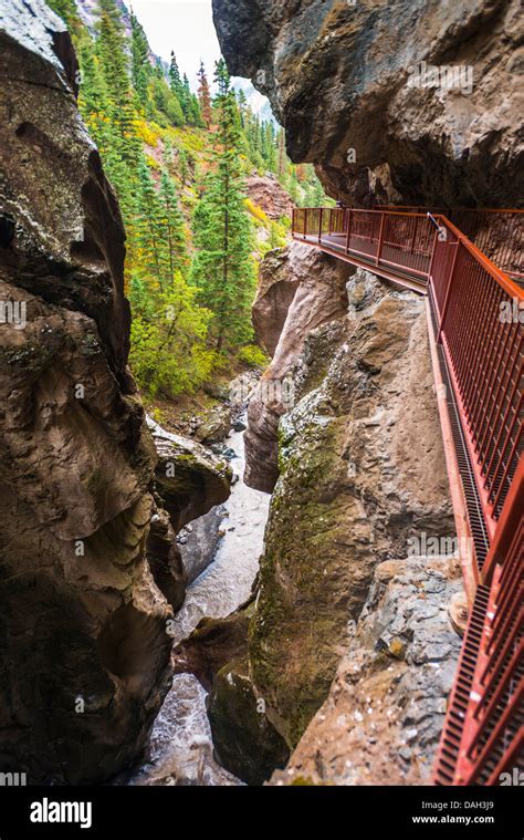 Catwalk Trail Into Box Canyon Falls Ouray Colorado Usa Stock Photo