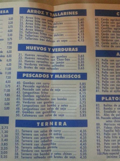 Carta De Restaurante Chino Gran Bei Ping Sevilla