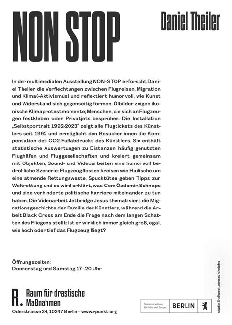 Non Stop Exhibition At Raum F R Drastische Ma Nahmen In Berlin