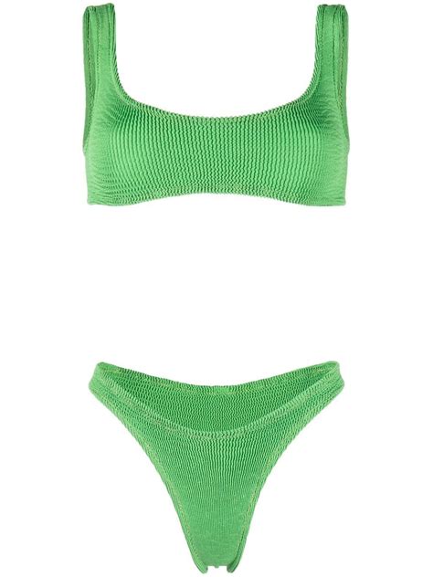 Reina Olga Ginny Scrunch Bikini Set In Green Modesens