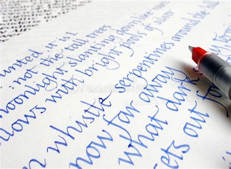 Writing Calligraphy On Paper With Blue Ink Stock Photo - Image of ...