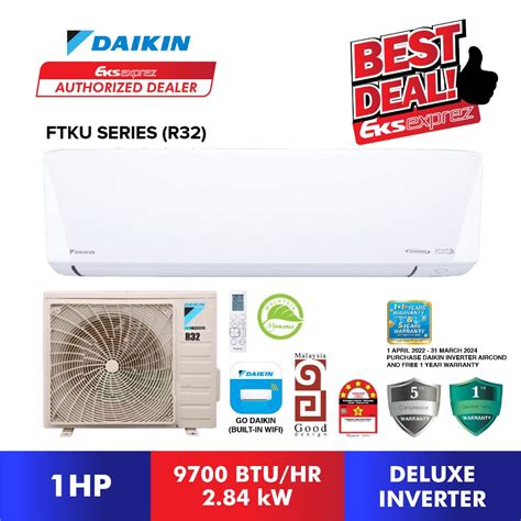 [built In Wifi] Daikin Ftku Series R32 Deluxe Inverter Aircond With 1hp