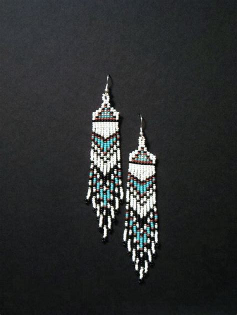 Seed Beaded Earrings Turquoise Blue Brown Black And Bone Etsy