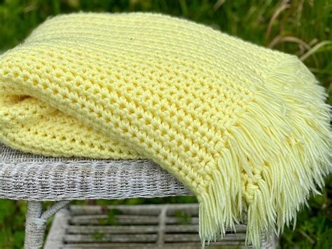 Beautiful Vintage Butter Yellow Handmade Afghan Large Afghan Yellow