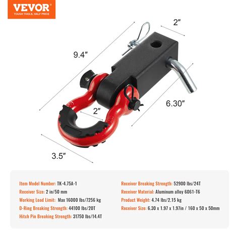VEVOR Shackle Hitch Receiver, Fits 2" Receivers, 52900 lbs Breaking