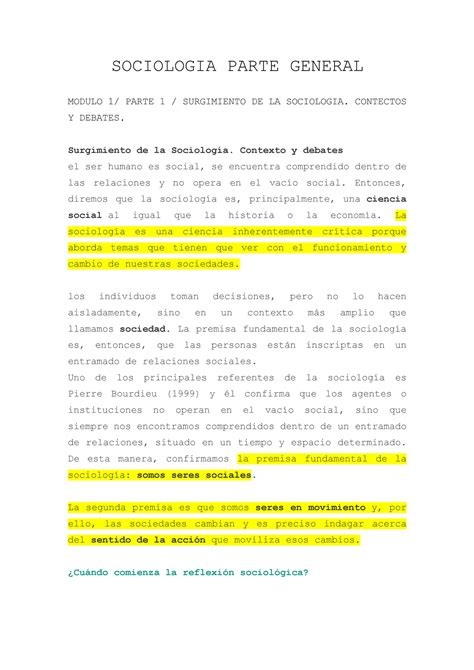 Sociologia Parte General Sociologia Parte General Modulo Parte