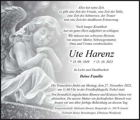 Das Trauerportal F R L Chow Dannenberg Todesanzeigen Ute Harenz