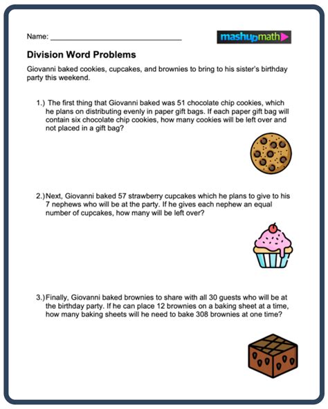 Division Word Problems—free Worksheets For Grades 3 5 — Mashup Math