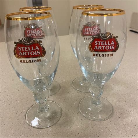 Dining 4 Set Stella Artois Gold Rim Chalice 33cl Glasses Poshmark