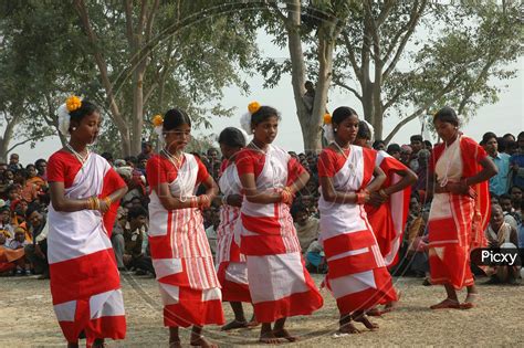 Image Of Indian Tribal People Performing Traditional Folk Dance During