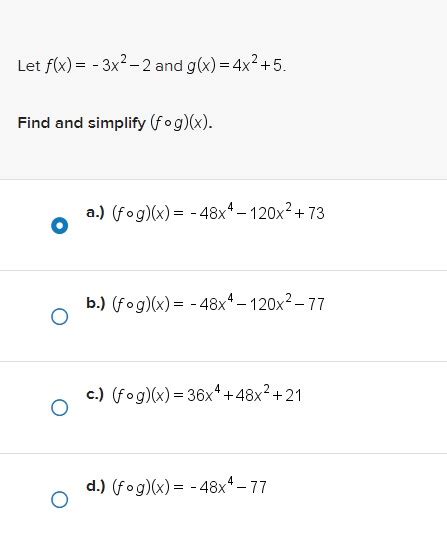 Solved Let F X 3x2 2 ﻿and G X 4x2 5 Find And Simplify