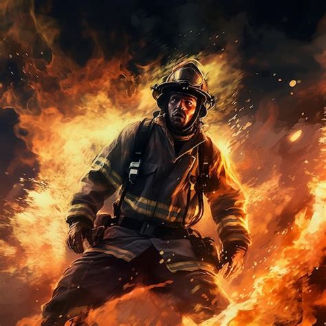 Premium Ai Image Brave Firefighter In An Epic Universal Firefight