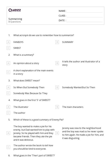 50 Summarizing Worksheets For 2nd Grade On Quizizz Free And Printable