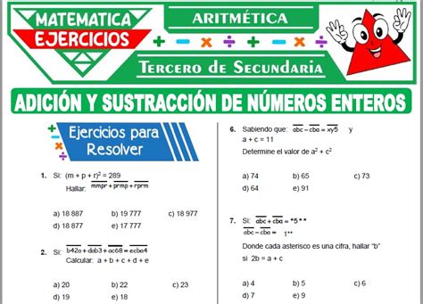 Ejercicios De Adición Y Sustracción De Números Enteros Para Tercero De