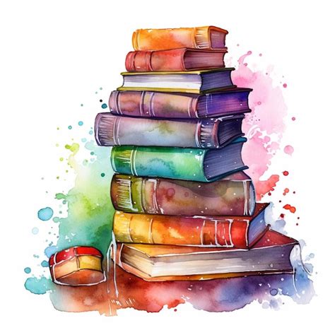 Premium Ai Image Watercolor Illustration Of A Stack Of Books With A