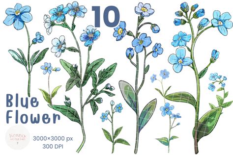 Blue Flowers Clipart Floral Clipar Graphic by kennocha748 · Creative ...