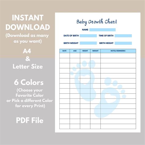 Printable Baby Growth Chart Baby Growth Tracker Baby - Etsy