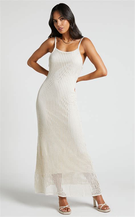 Shana Maxi Dress Crochet Dress In Beige Showpo