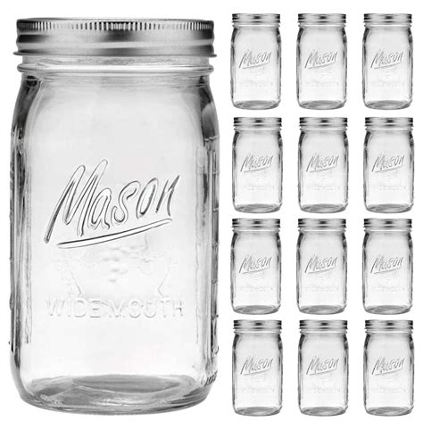 Wide Mouth Mason Jars 32 Oz 12 Pack Large Glass Mason Jars With