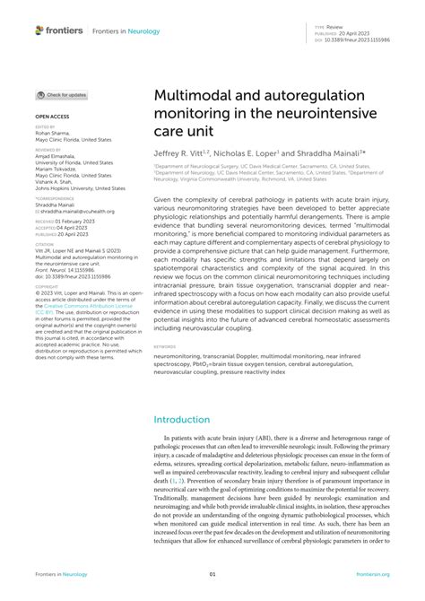 PDF Multimodal And Autoregulation Monitoring In The Neurointensive