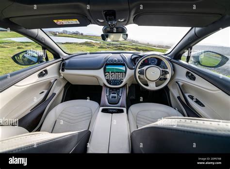 Interior of an Aston Martin DBX 4 litre V8 SUV with a top speed of 180 ...