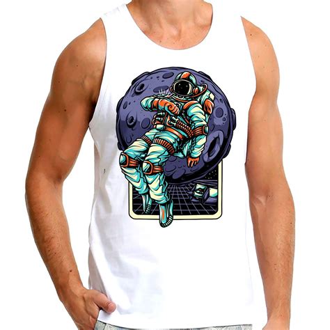 Camiseta Regata Masculina Astronauta Dancando Espaco Lua P Camiseta