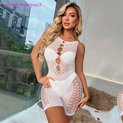 Beautyus Sexy Fishnet Meias Calças Eróticas Lingerie Branca Fato De