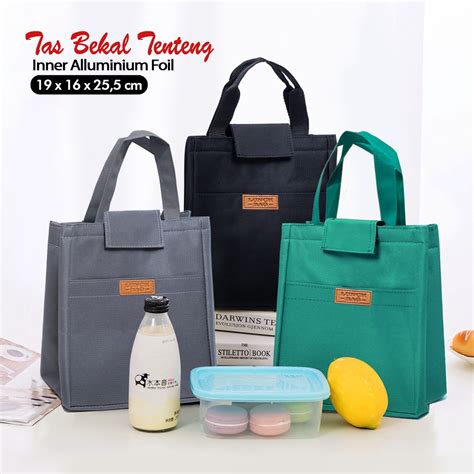 Jual Lunch Bag Tenteng Tas Bekal Makanan Polos Perekat Tas Kotak Makan