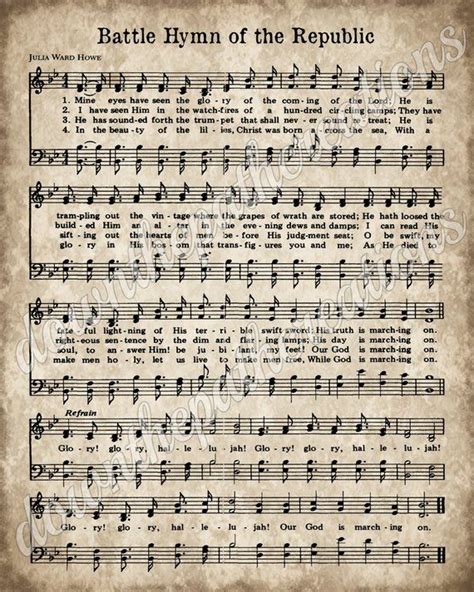 Battle Hymn Of The Republic Print Printable Vintage Sheet Music