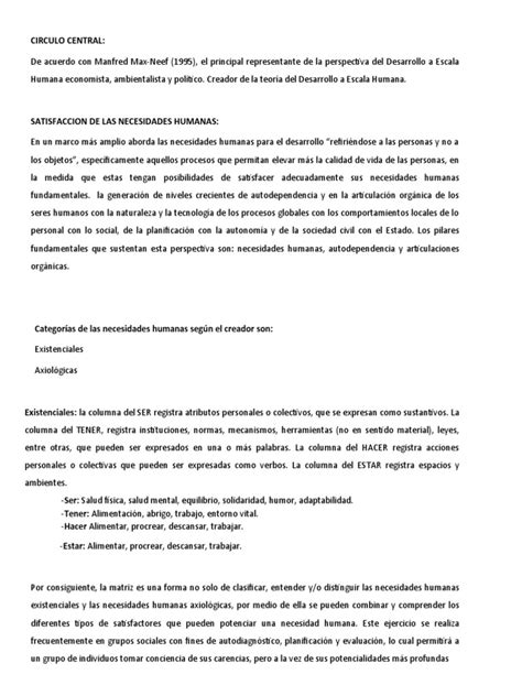 La Perspectiva Del Desarrollo A Escala Humana Y La Clasificación De Las Necesidades Humanas