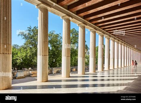 Perspective Of Colonnade Of Marble Classical Columns Athens Greece