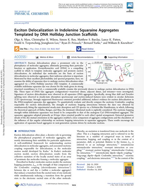 PDF Exciton Delocalization In Indolenine Squaraine Aggregates