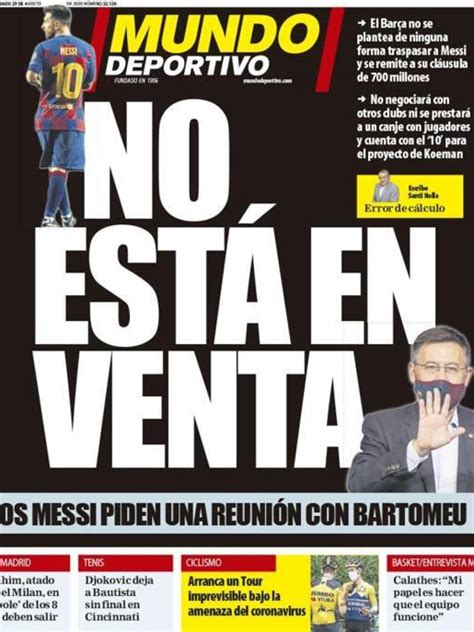 La Portada Del Diario Mundo Deportivo 29 08 2020