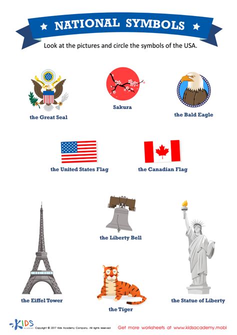 national symbols printable  usa social studies worksheet  kids