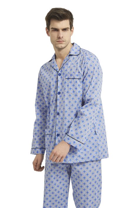 Global Mens Cotton Notch Collar Pajama Set With Pockets 2 Piece Sizes S To 3xl