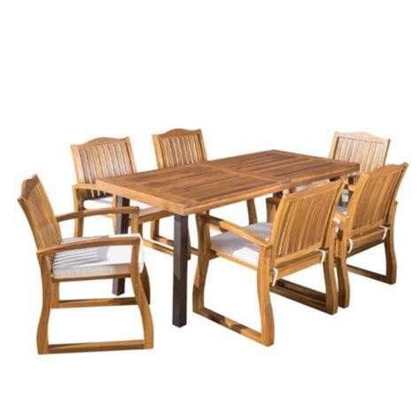 Noble House Della Piece Outdoor Acacia Wood Dining Set In Teak