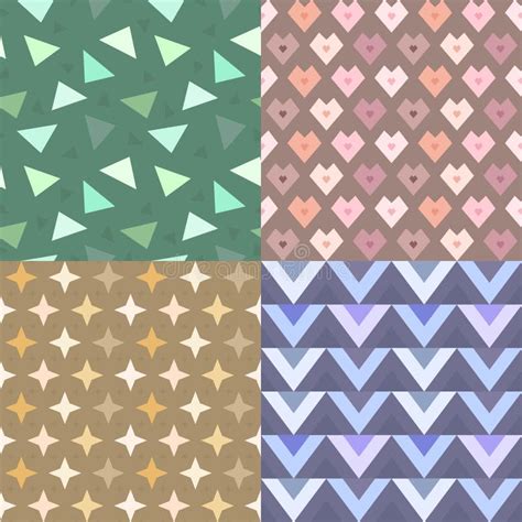 Geometric Vector Pattern Set With Stars Triangles And Hearts Stock