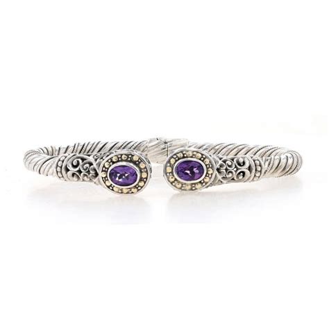 Sterling Silver Amethyst Hinged Cuff Bracelet 6 12 925 18k Oval 2