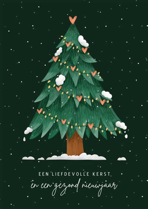 Kerstkaart Kerstboom Met Hartjes Liefdevolle Kaartje Go