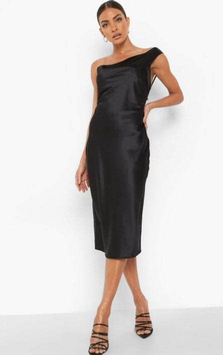 Black One Shoulder Strap Detail Midi Dress Styched Fashion