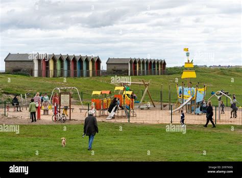 Blyth Northumberland Uk South Beach Playground And Beach Huts In The